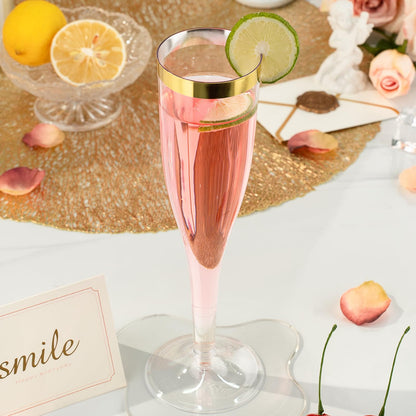 Goodluck 36 Pack 6.5 oz Disposable Plastic Clear Champagne Flutes with Gold Rim Wedding, Engagement, Party, Mimosa Bar
