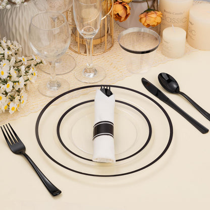 Goodluck 350-Piece Disposable Clear with Black Rim Plastic Dinnerware Set for 50 Guests