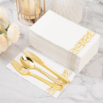Goodluck Disposable 3-Ply with Gold Trim Dinner Paper Napkins