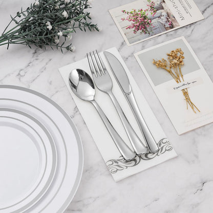 Goodluck 700-Piece Disposable Silver Plastic Dinnerware Set for 100 Guests
