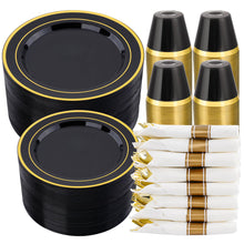 Goodluck 350-Piece Disposable Black Plastic Dinnerware Set for 50 Guests