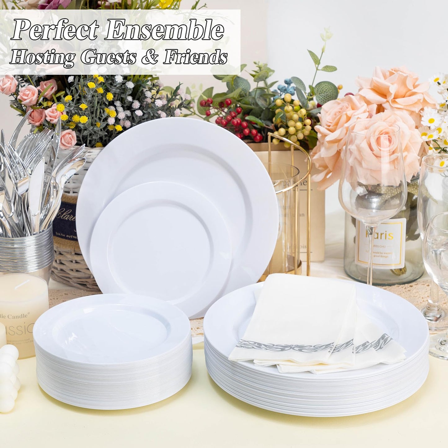 Goodluck White Plastic Plates Set for Parties