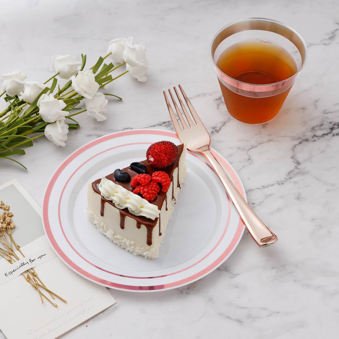 Goodluck Disposable Rose Gold Plastic Dinnerware Set