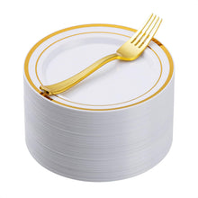 Goodluck Disposable Gold Dessert Plates with Plastic Forks for Party