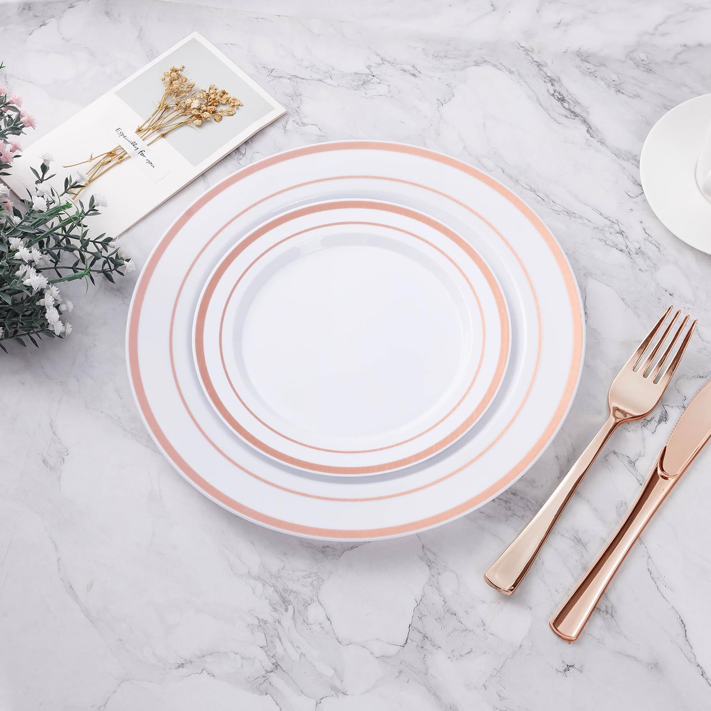 Goodluck 200-Piece Disposable Rose Gold Plastic Plate Set