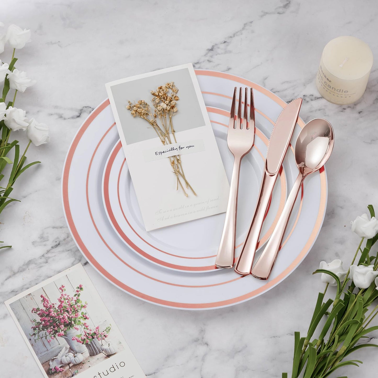 Goodluck Disposable Rose Gold Plastic Dinnerware Set