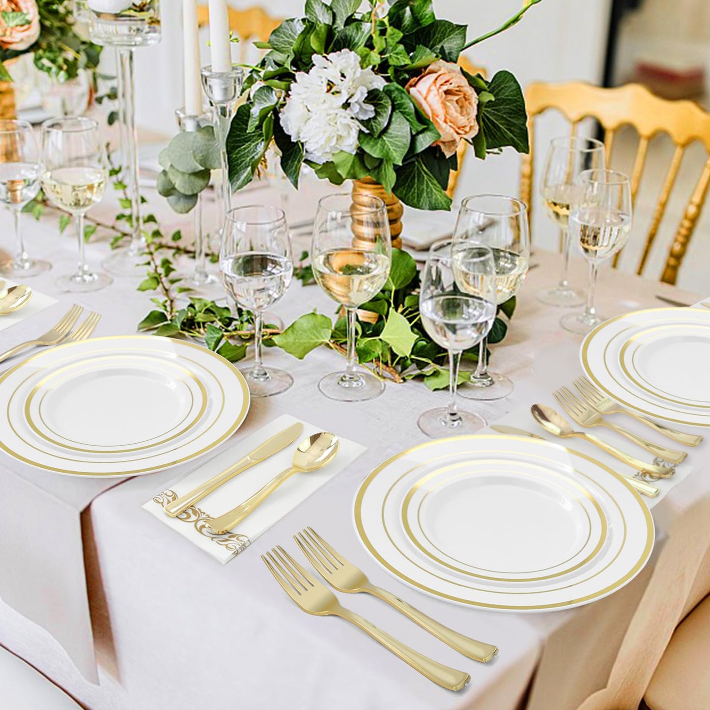 Goodluck 6.9 Inch Disposable Heavy Duty Gold Plastic Spoons for Catering, Parties, Dinners, Weddings