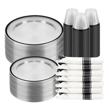 Goodluck 350-Piece Disposable Clear with Black Rim Plastic Dinnerware Set for 50 Guests