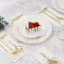 Goodluck Disposable White with Double Gold Rim Plastic Dinnerware Set