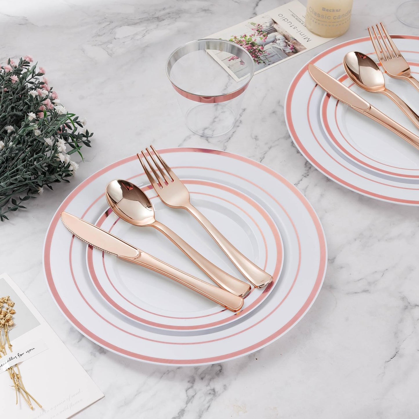 Goodluck Disposable Rose Gold Plastic Dinnerware Set