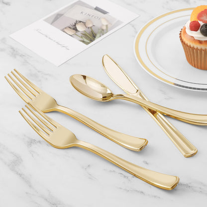 Goodluck Disposable Gold Plastic Utensils Set for Parties, Weddings, Catering and Daily Use