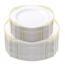 Goodluck Disposable White and Gold Plastic Plates for Party, Wedding and Graduation