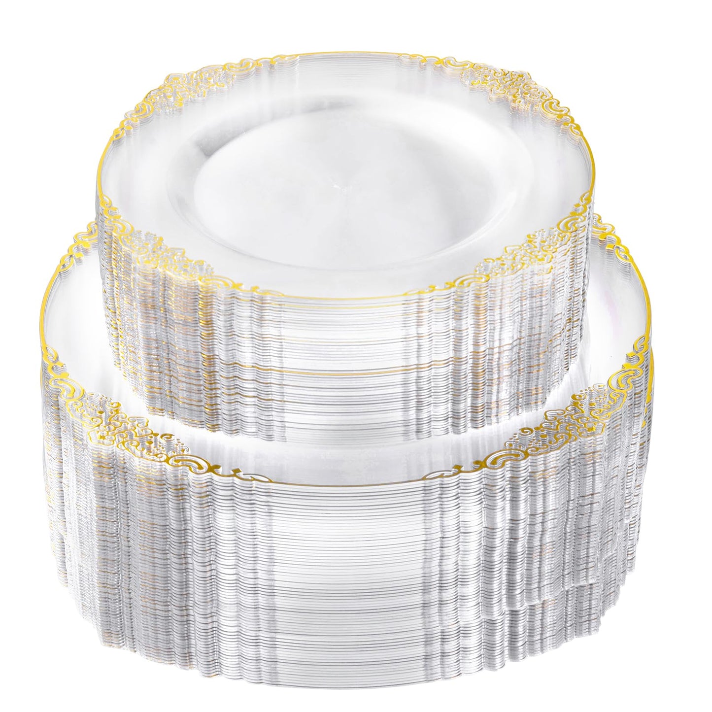 Goodluck 200 PCS Disposable Clear with Gold Rim Plastic Plates for 100 Guests