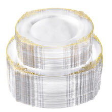 Goodluck 200 PCS Disposable Clear with Gold Rim Plastic Plates for 100 Guests