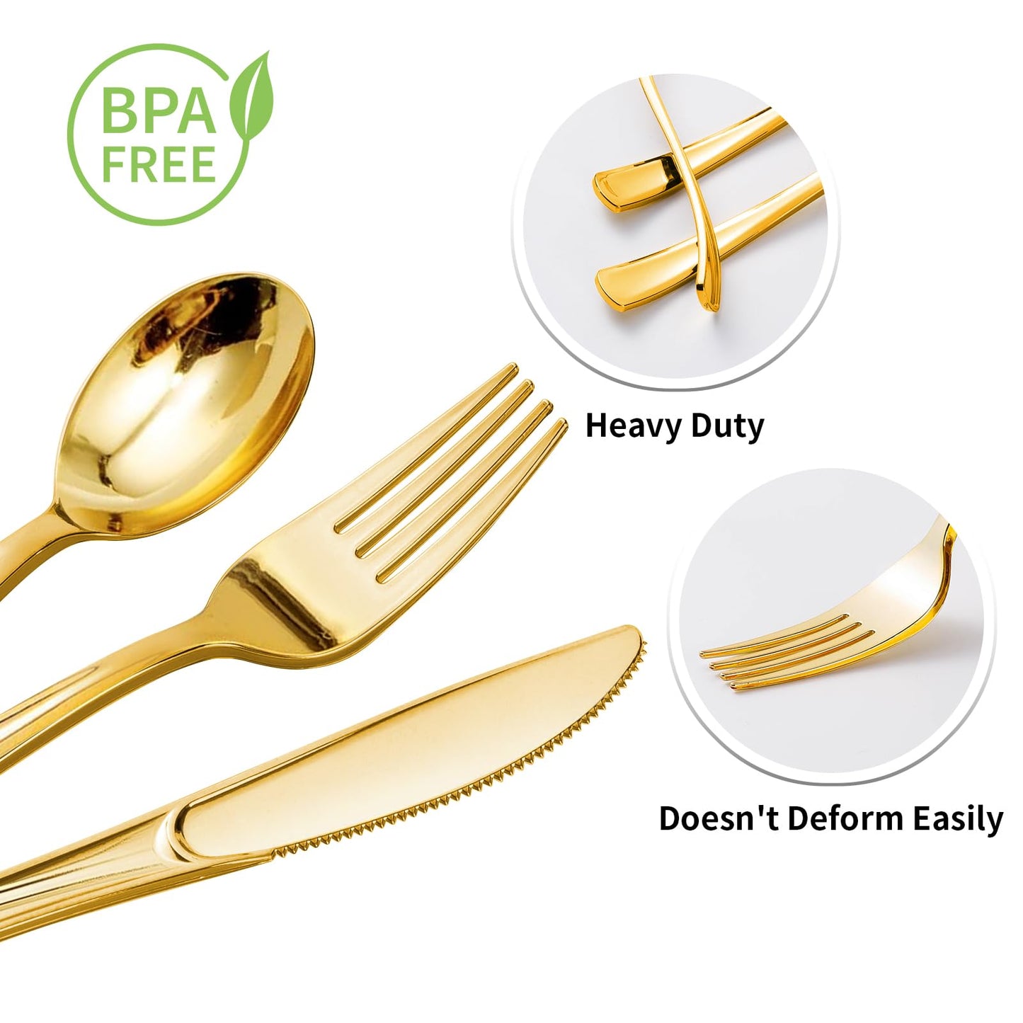 Goodluck Disposable Gold Plastic Cutlery Set  for Wedding, Party, Birthday, Holidays
