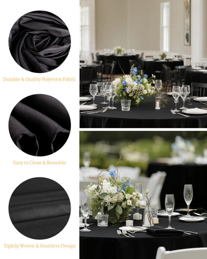 Goodluck 6 Pack Fabric Washable Decorative Black Round Polyester Table Cloths for Halloween, Parties, Weddings, Holiday, Events