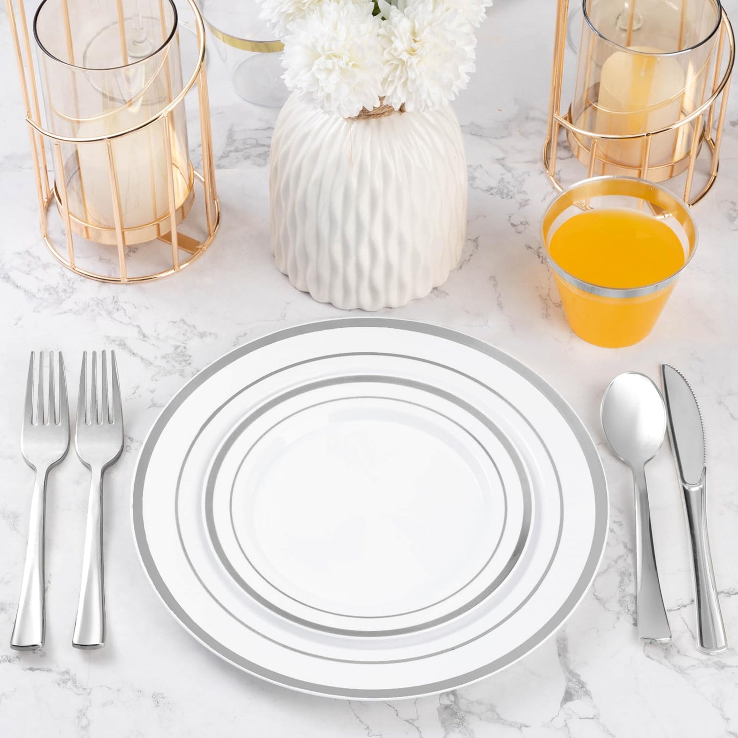 Goodluck 600-Piece Disposable Silver Plastic Dinnerware Set for 100 Guests