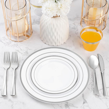 Goodluck 600-Piece Disposable Silver Plastic Dinnerware Set for 100 Guests