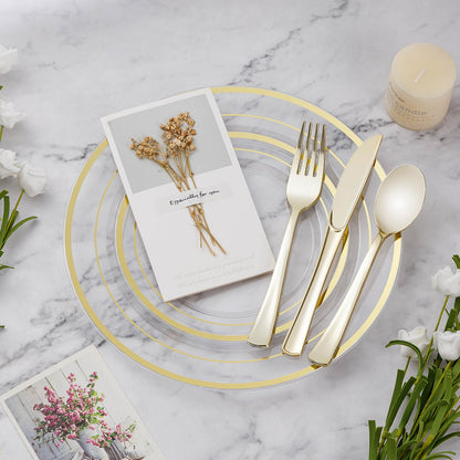 Goodluck 600PCS Clear Gold Dinnerware Set for 100 Guests