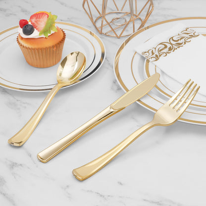 Goodluck 6.9 Inch Disposable Heavy Duty Gold Plastic Spoons for Catering, Parties, Dinners, Weddings