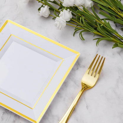 Goodluck 120 Pieces Gold Square Plastic Plates with Forks for 60 Guests