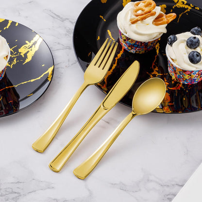 Goodluck Disposable Gold Plastic Cutlery Set  for Wedding, Party, Birthday, Holidays