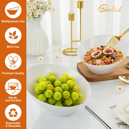 Goodluck Disposable 20 OZ Angled White Plastic Serving Bowls for Salad & Fruit