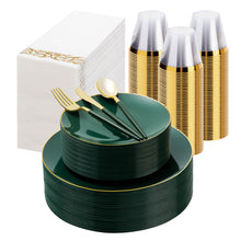 Goodluck Disposable Green and Gold Plastic Dinnerware Set