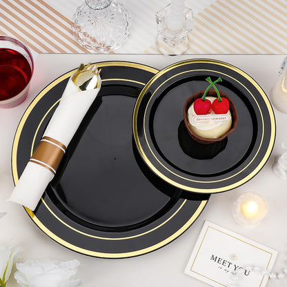 Goodluck 350-Piece Disposable Black Plastic Dinnerware Set for 50 Guests