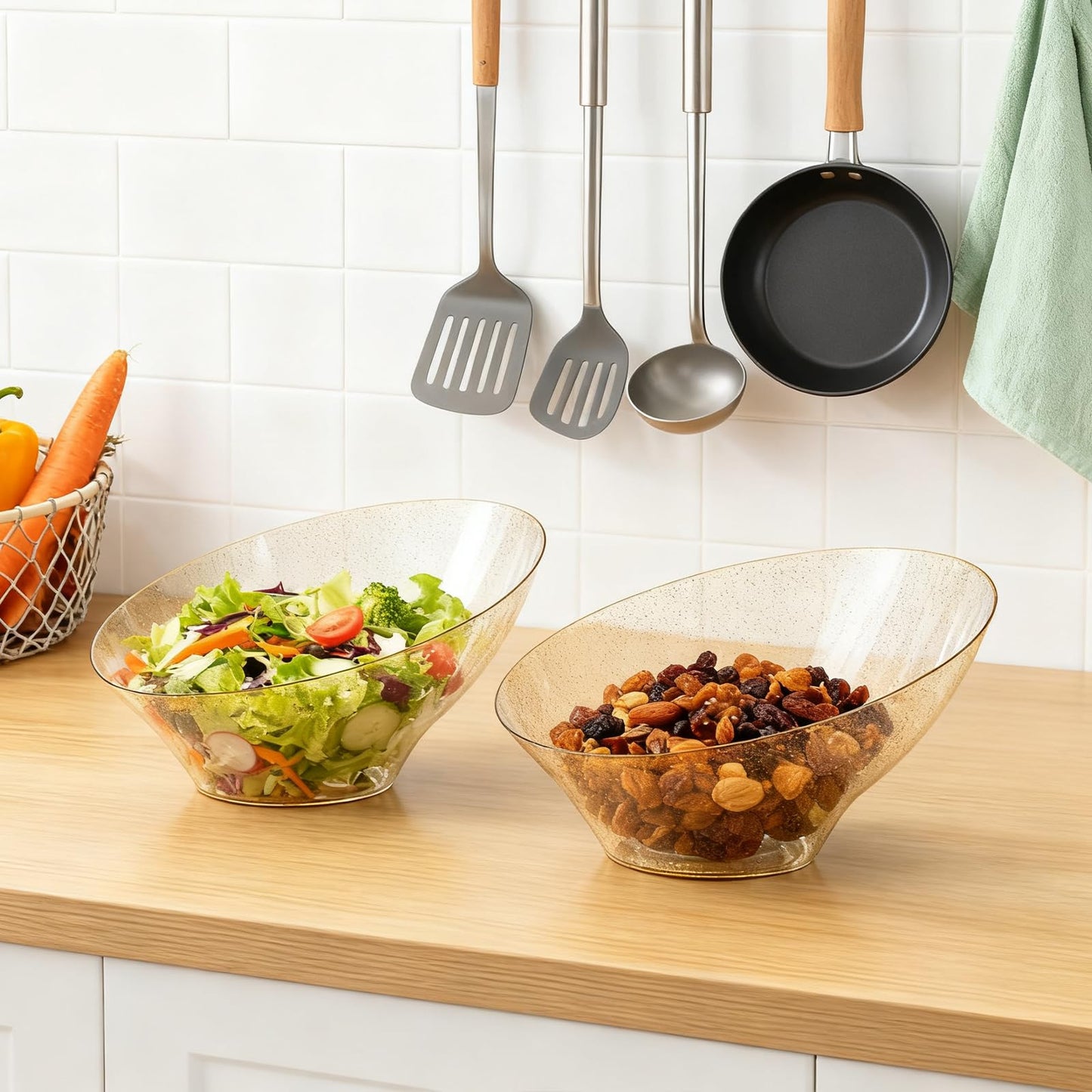 Disposable 20 OZ Angled Plastic Serving Bowls for Salad & Fruit