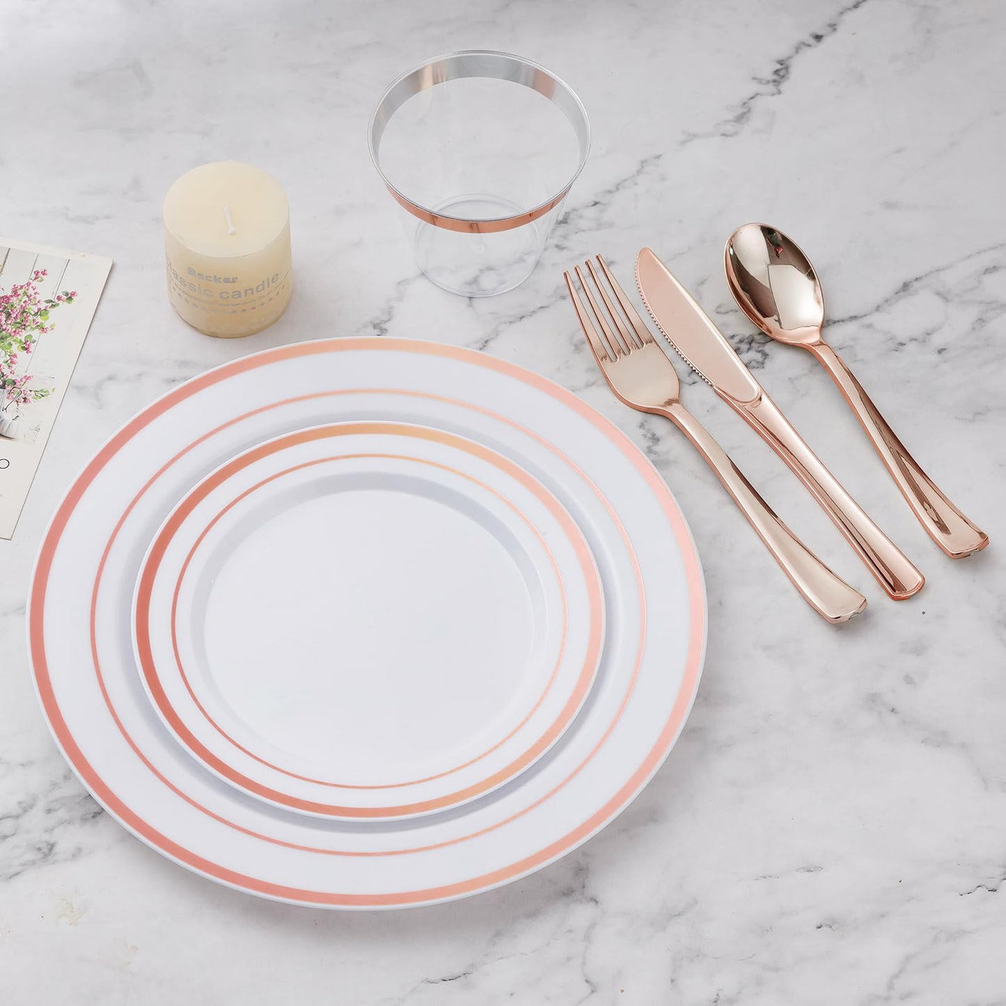 Goodluck Disposable Rose Gold Plastic Dinnerware Set