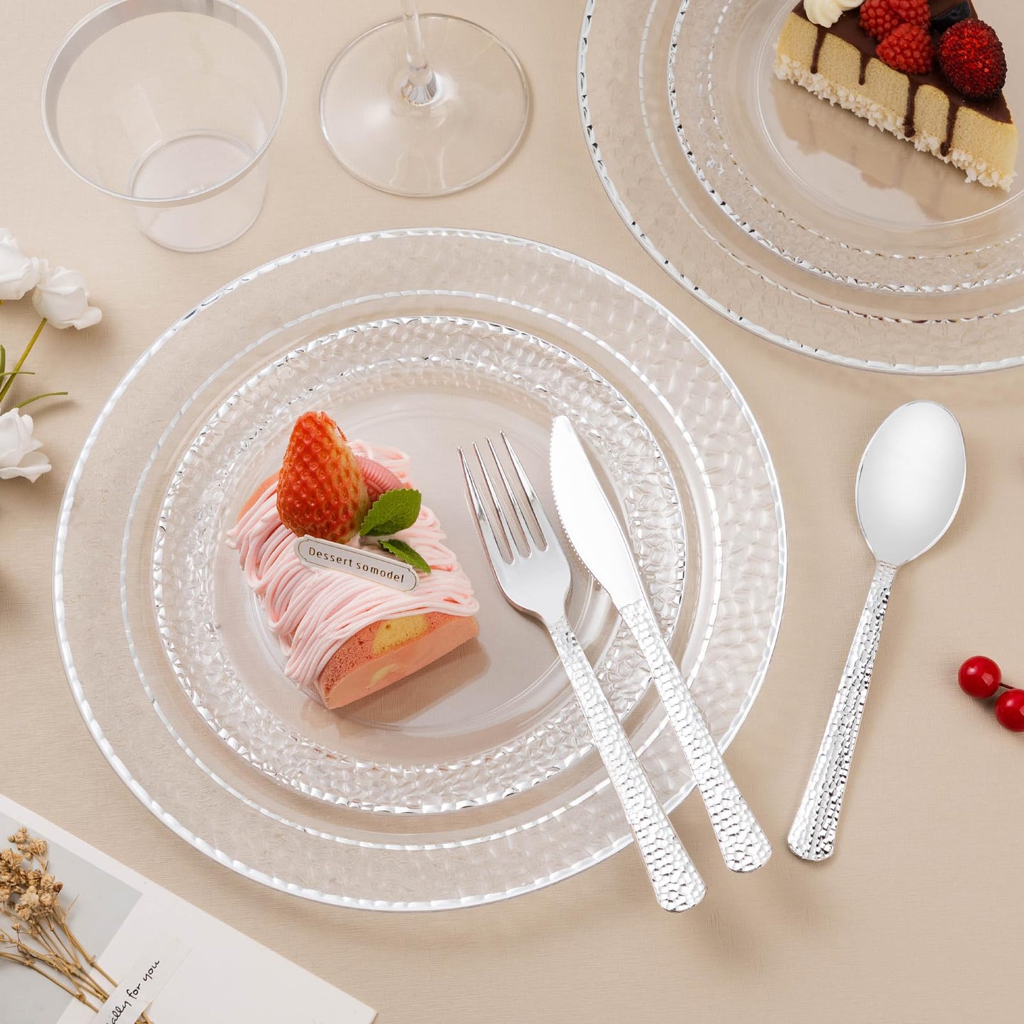 Goodluck 350PCS Disposable Clear Plastic Dinnerware Set for 50 Guests