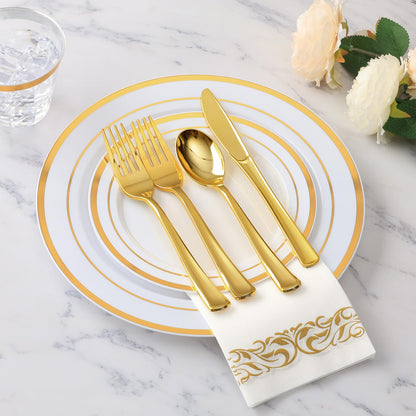 Goodluck 700 Piece Disposable Gold Dinnerware Set for 100 Guests