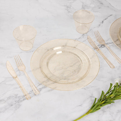 Goodluck 350 Piece Gold Glitter Plastic Dinnerware Set for 50 Guests