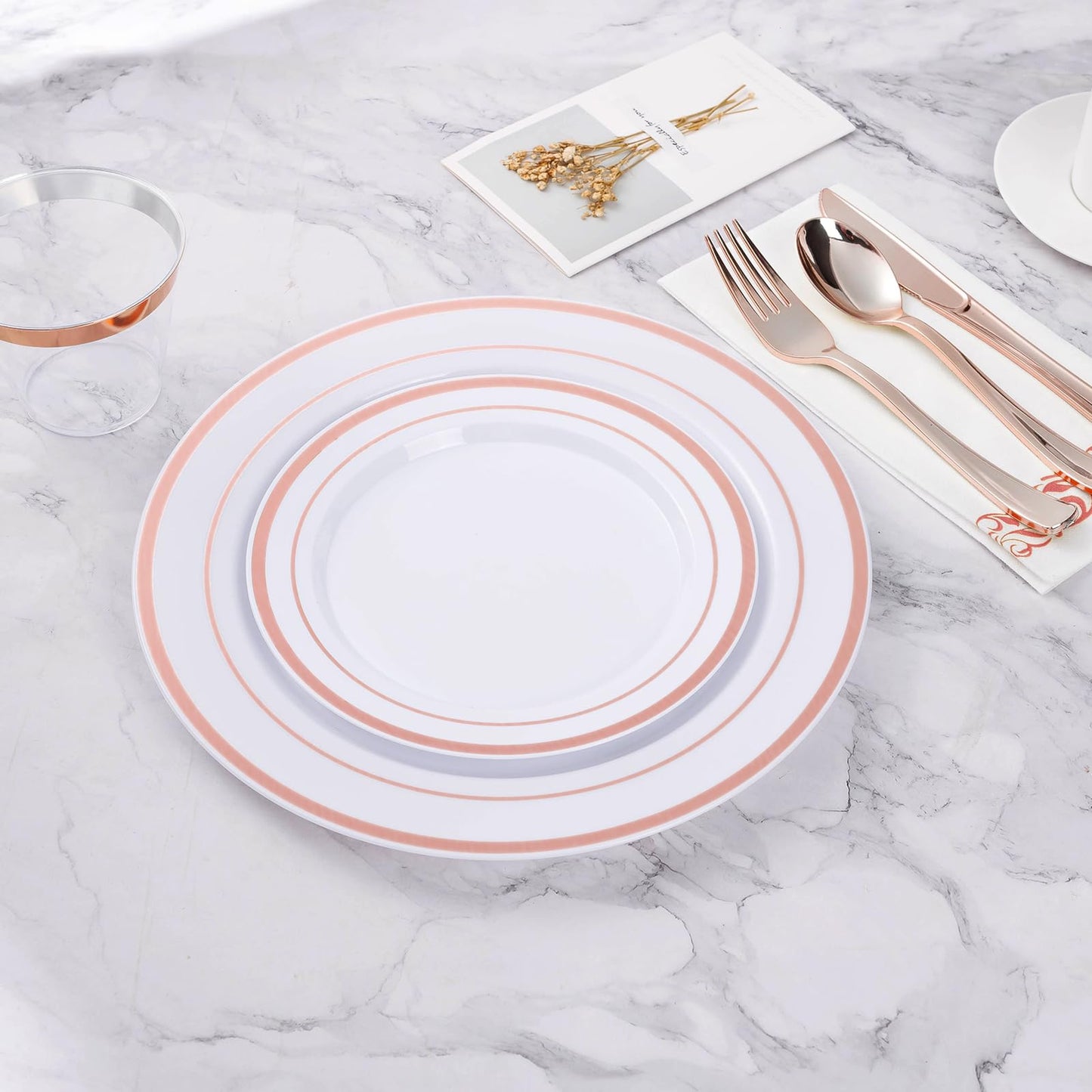 Goodluck 200-Piece Disposable Rose Gold Plastic Plate Set