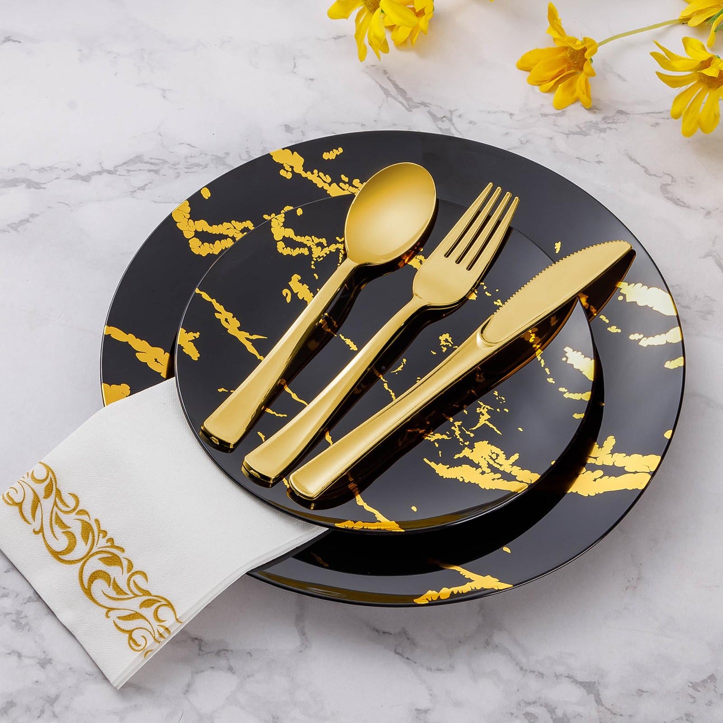 Goodluck Disposable Gold Plastic Cutlery Set  for Wedding, Party, Birthday, Holidays