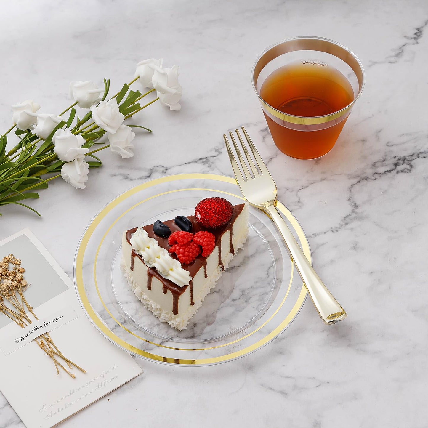 Goodluck 600PCS Clear Gold Dinnerware Set for 100 Guests