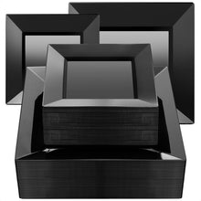 Goodluck Heavy Duty Disposable Square Black Plastic Plates for Wedding, Holiday Party, Birthday, Halloween