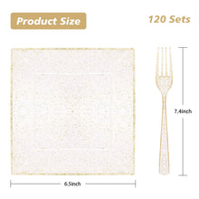 Goodluck 240PCS Square Gold Glitter Dessert Plates with Forks for 120 Guests