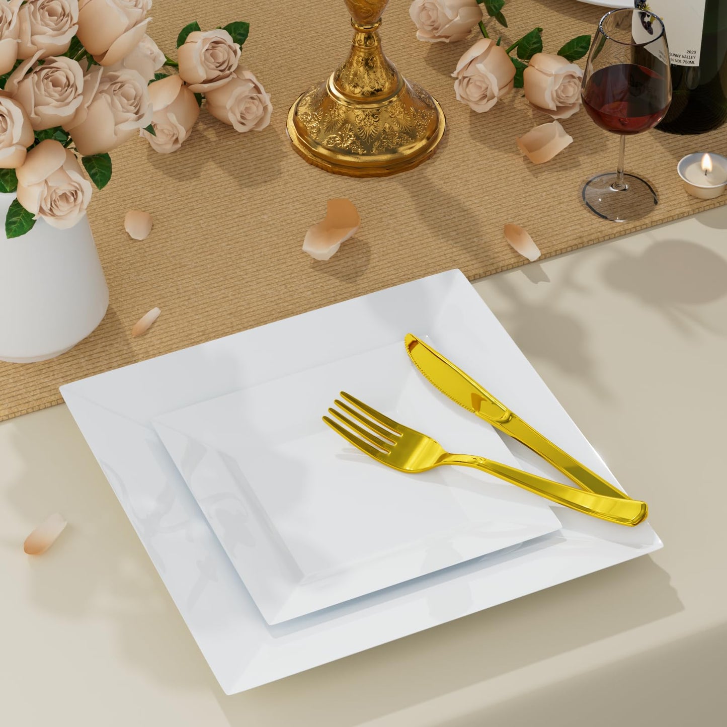Goodluck 100 Pack Heavy Duty Square Plastic Plates
