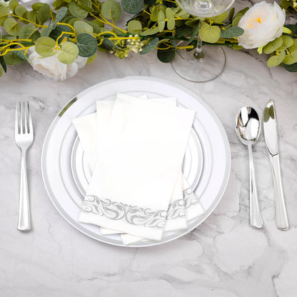 Goodluck 3-Ply Dinner Disposable Napkins with Silver Trim Perfect for Kitchen, Dinner, Party, Wedding, or Event