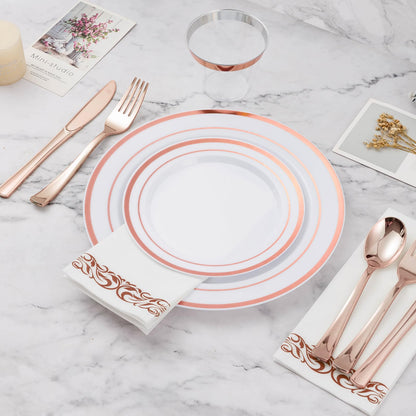 Goodluck 700-Piece Disposable Rose Gold Plastic Dinnerware Set for 100 Guests