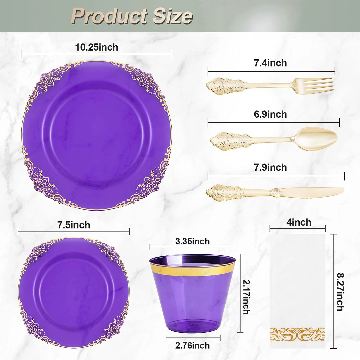 Goodluck Disposable Retro Clear Purple Dinnerware Sets