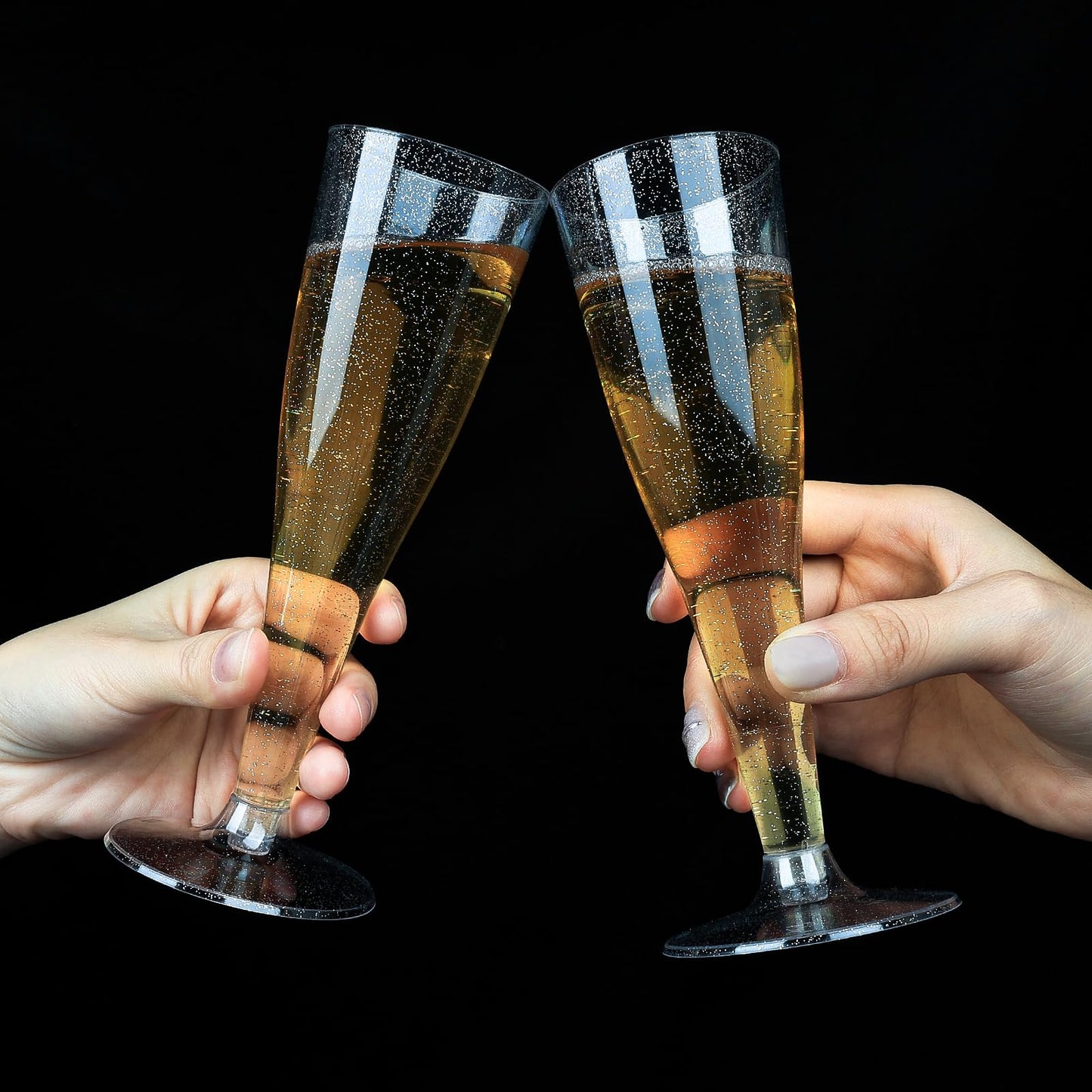 Goodluck 100 Pack 4.5 oz Disposable Silver Glitter Plastic Stemware for Party, Mimosa Bar, Wedding, Anniversary, and Graduation
