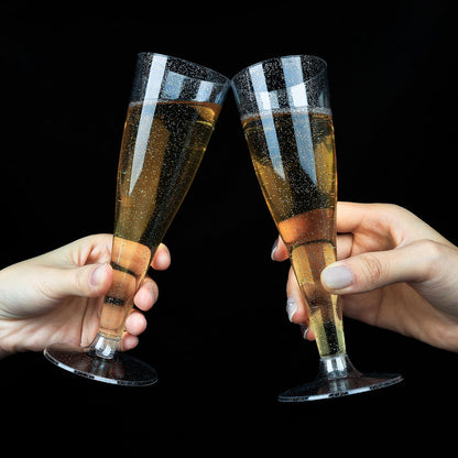 Goodluck 100 Pack 4.5 oz Disposable Silver Glitter Plastic Stemware for Party, Mimosa Bar, Wedding, Anniversary, and Graduation