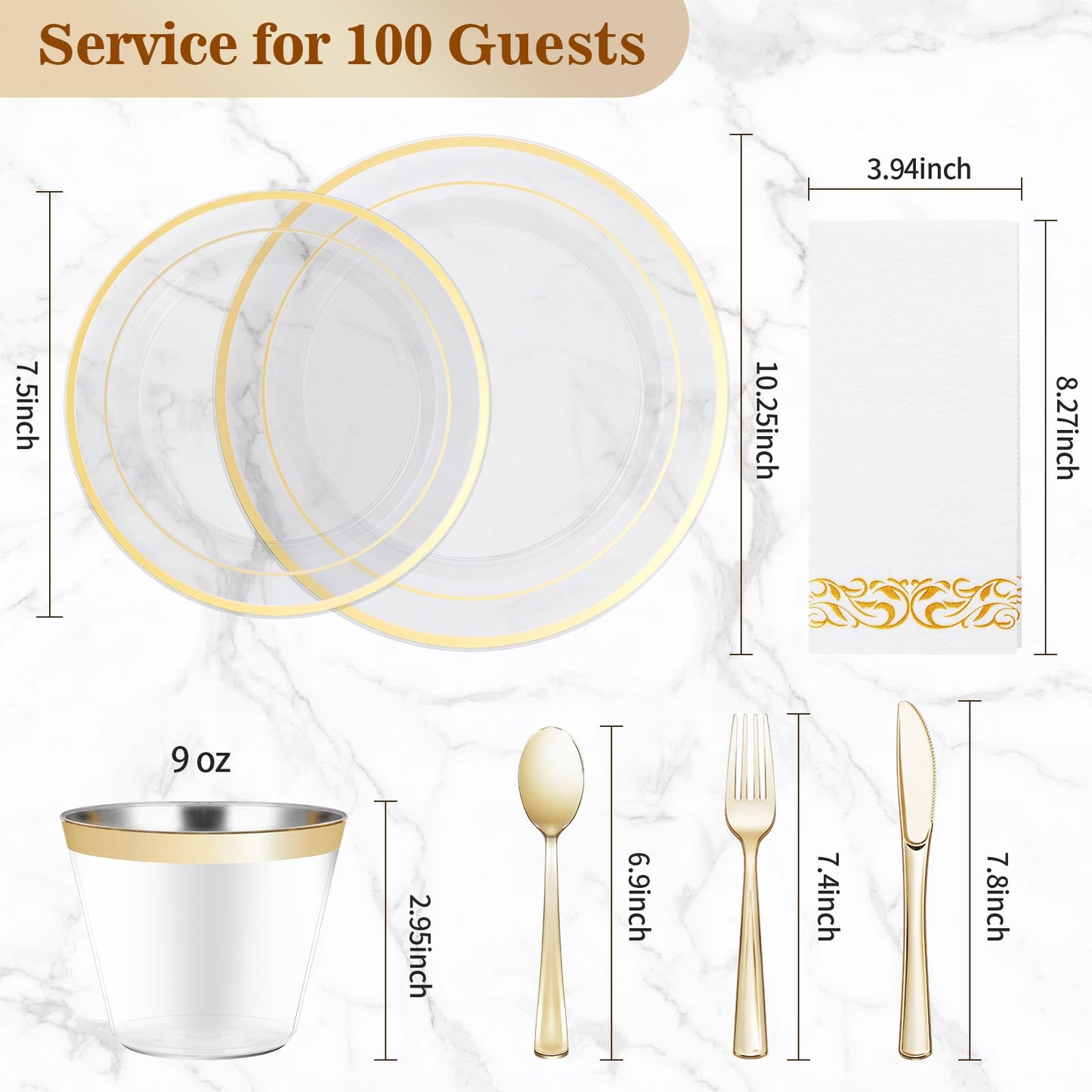 Goodluck 700-Piece Clear Gold Disposable Dinnerware Set for 100 Guests