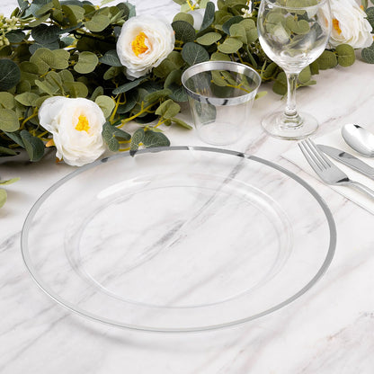 Goodluck 50 Pack 12 Inch Disposable Clear with Silver Rim Charger Plates