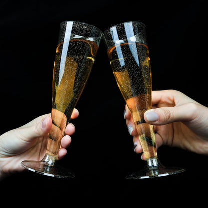 Goodluck 4.5 oz Disposable Gold Glitter Plastic Stemware for Party, Mimosa Bar, Wedding, Anniversary, and Graduation