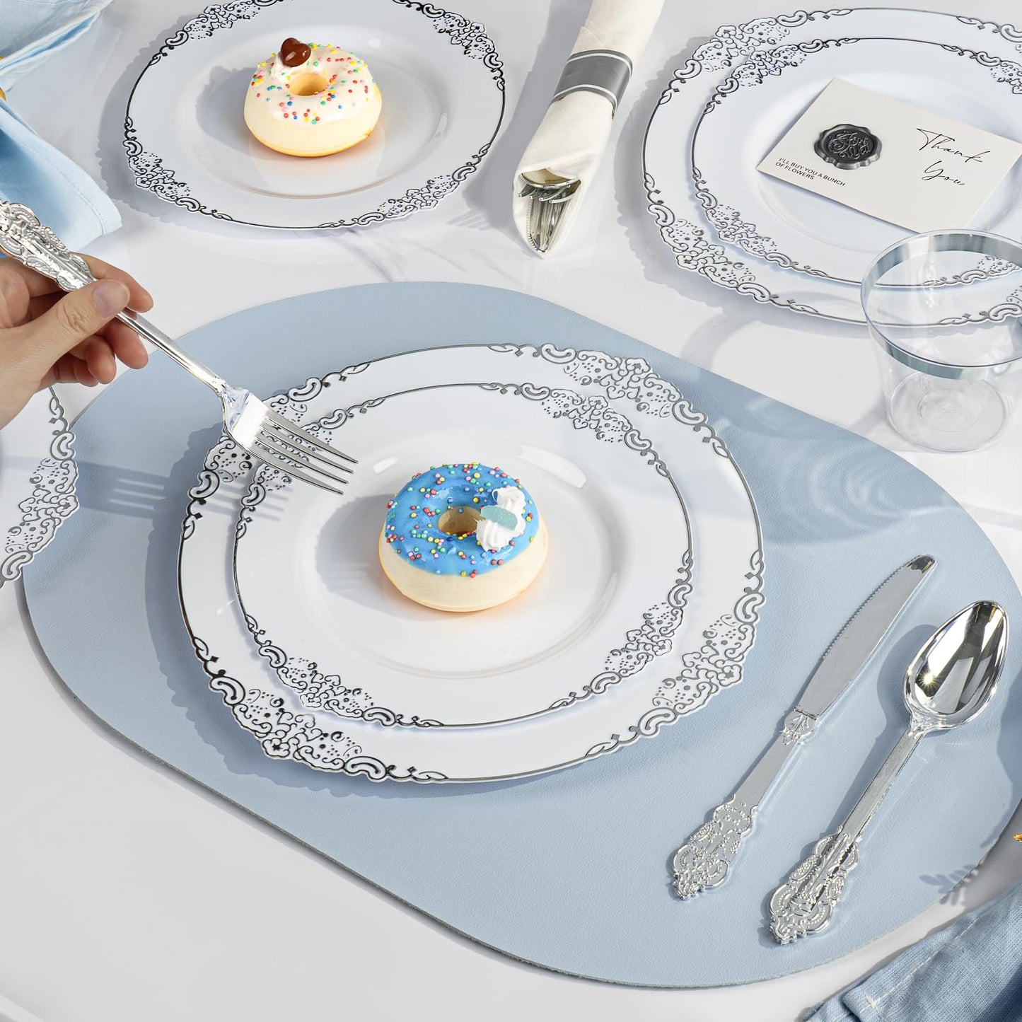 Goodluck 350PCS Disposable Silver Plastic Dinnerware Sets for 50 Guests