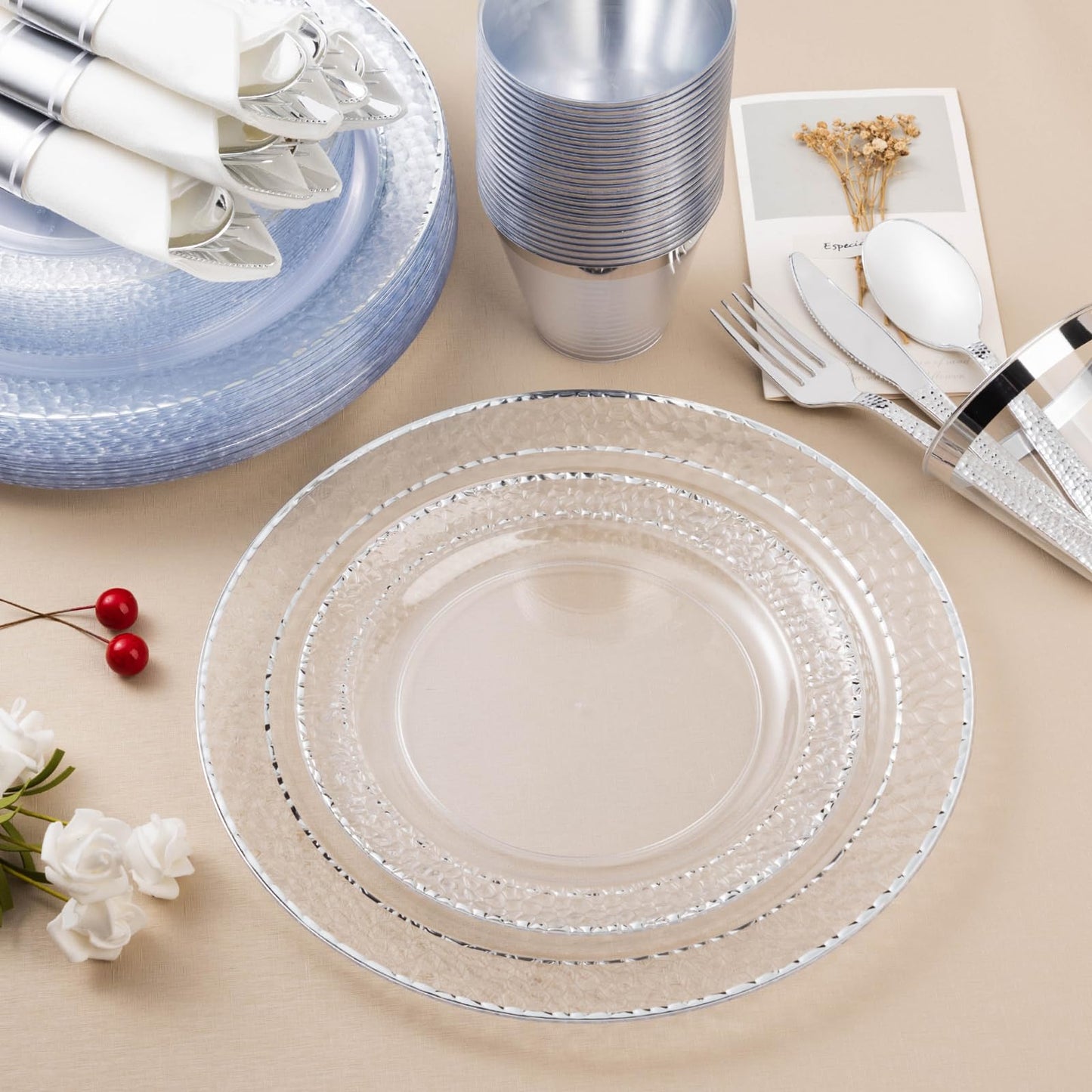 Goodluck 350PCS Disposable Clear Plastic Dinnerware Set for 50 Guests